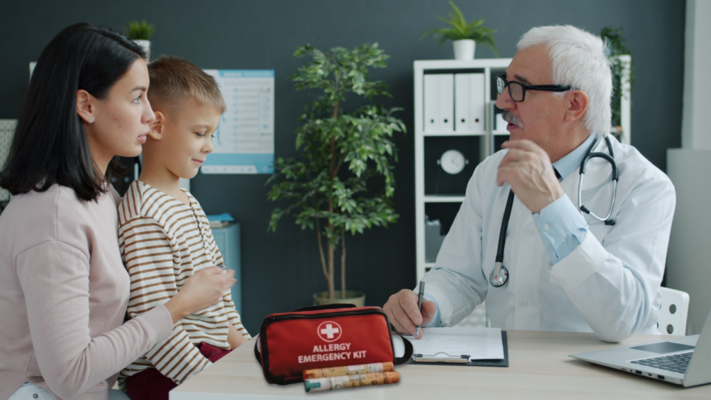 doctor consultation with an allergy emergency kit