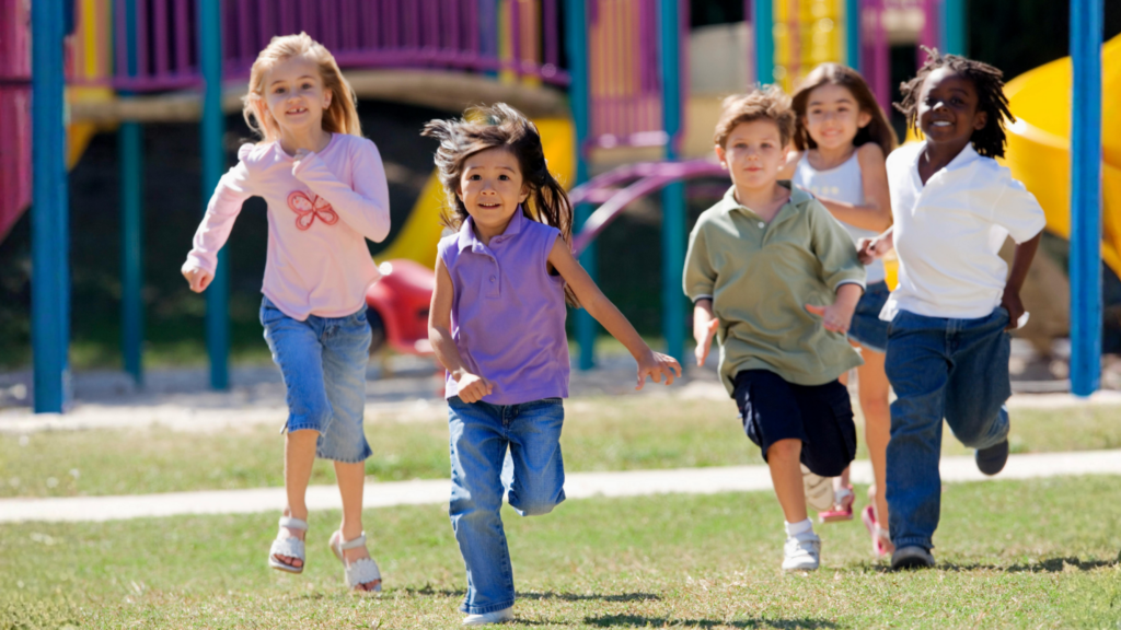 kids in a playground running
